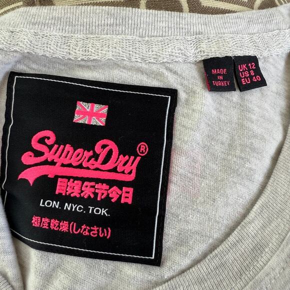 SuperDry Womens Short Sleeve Gray Heathered T-shirt Gloss Tropical G10323SU Sz 8 - Picture 7 of 7